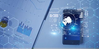 蓝色科技感手机科技商务科技蓝色科技展板背景